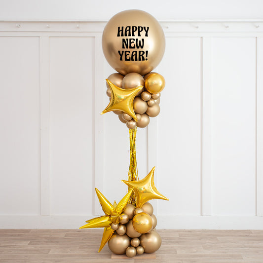 Personalised Gold Balloon with Star Accents, New Year’s Eve Pillar/Column/Tower – Perfect for Celebrations