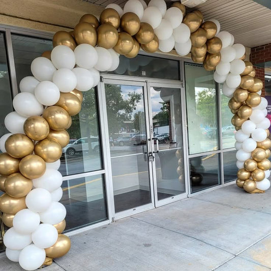 Balloon Arch White and Gold Spiral Arrangement - Corporate Event, Grand Opening, Company Event Perfect for special occasion!