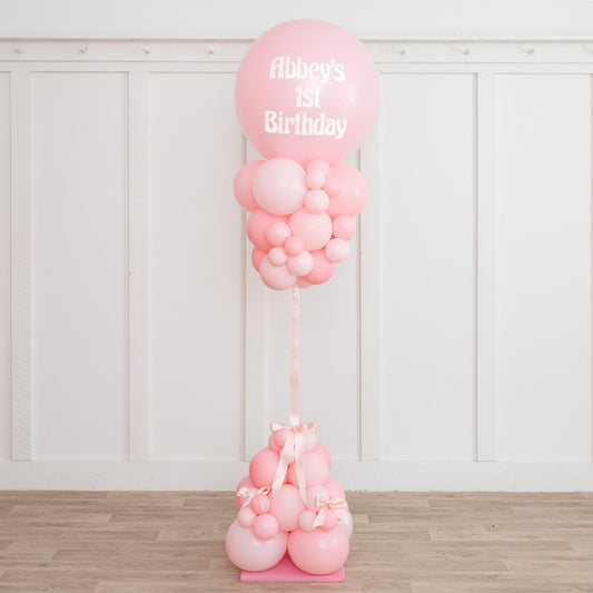 Personalised Pink Balloon with Pink Ribbon Accents Pillar/Column/Tower – Perfect for Any Celebrations