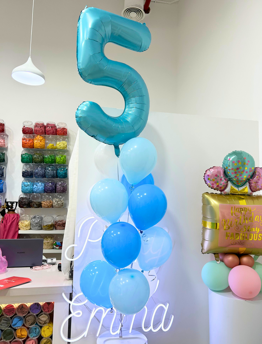 Helium Blue Single Number Set Balloon with Different Shade of Blue