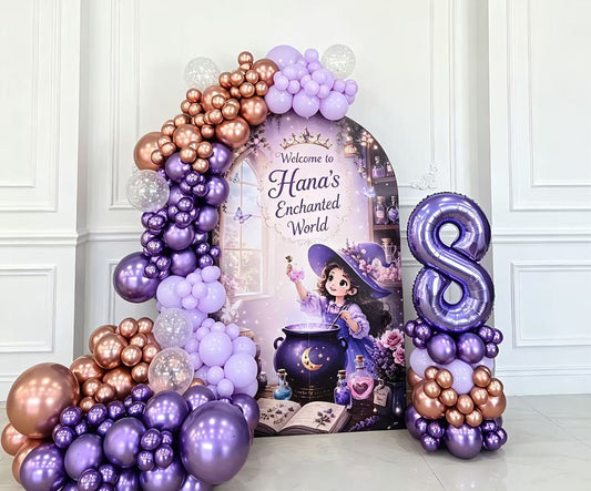 Customized Backdrop Magic Potions Themed Birthday Party Balloons Purple 8 Latex Shinny Purple Light Purple Rose Gold