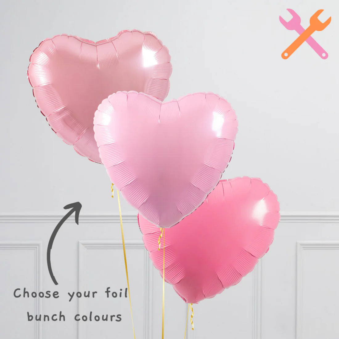 Helium Pink Two Number Set Balloons with 3 Foil Heart Balloons