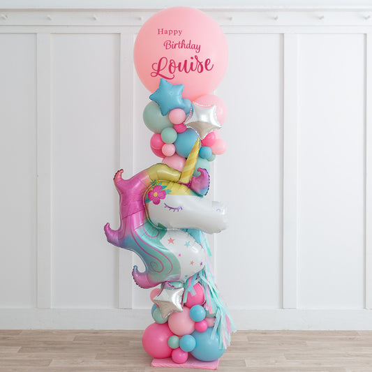 Personalised Unicorn with Star Accents Balloon and Tassels Pillar/Column/Tower - Customizable for Any Cartoon-Themed, Magical Celebrations