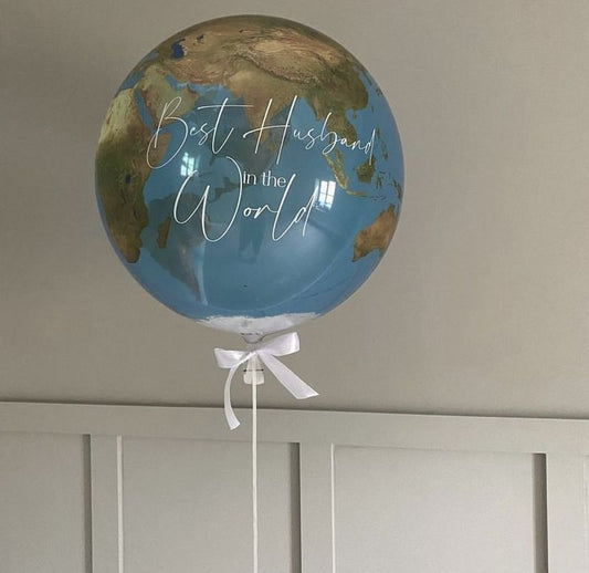 Helium Balloons World with Customize Sticker with Ribbons - Customizable Decor