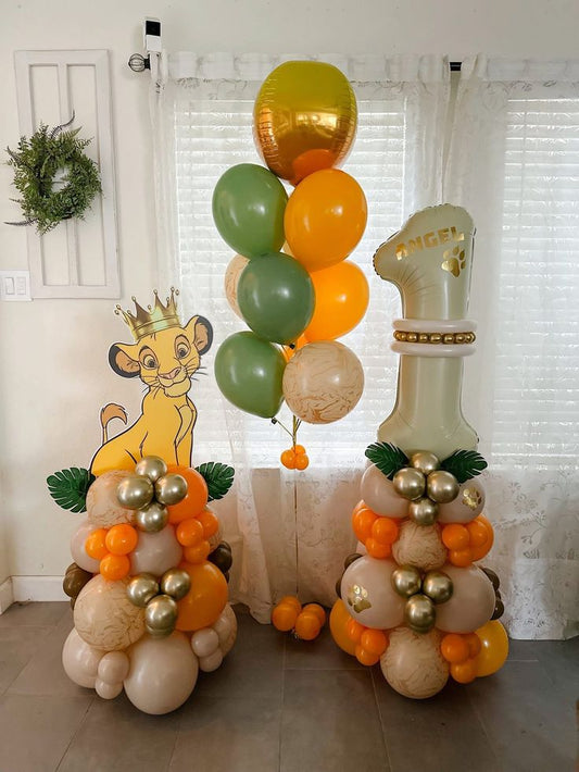 Number Matte Blue Balloon on Stand ‘1’ with Lion, Animal Print – Perfect for Safari and Jungle-Themed Events