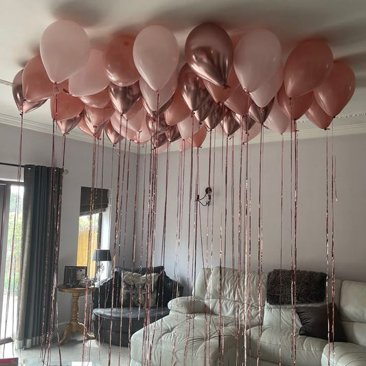 Latex Helium Ceiling Different Shades of Pink Balloons with Rose Gold Strings - Perfect for Special Occasions!