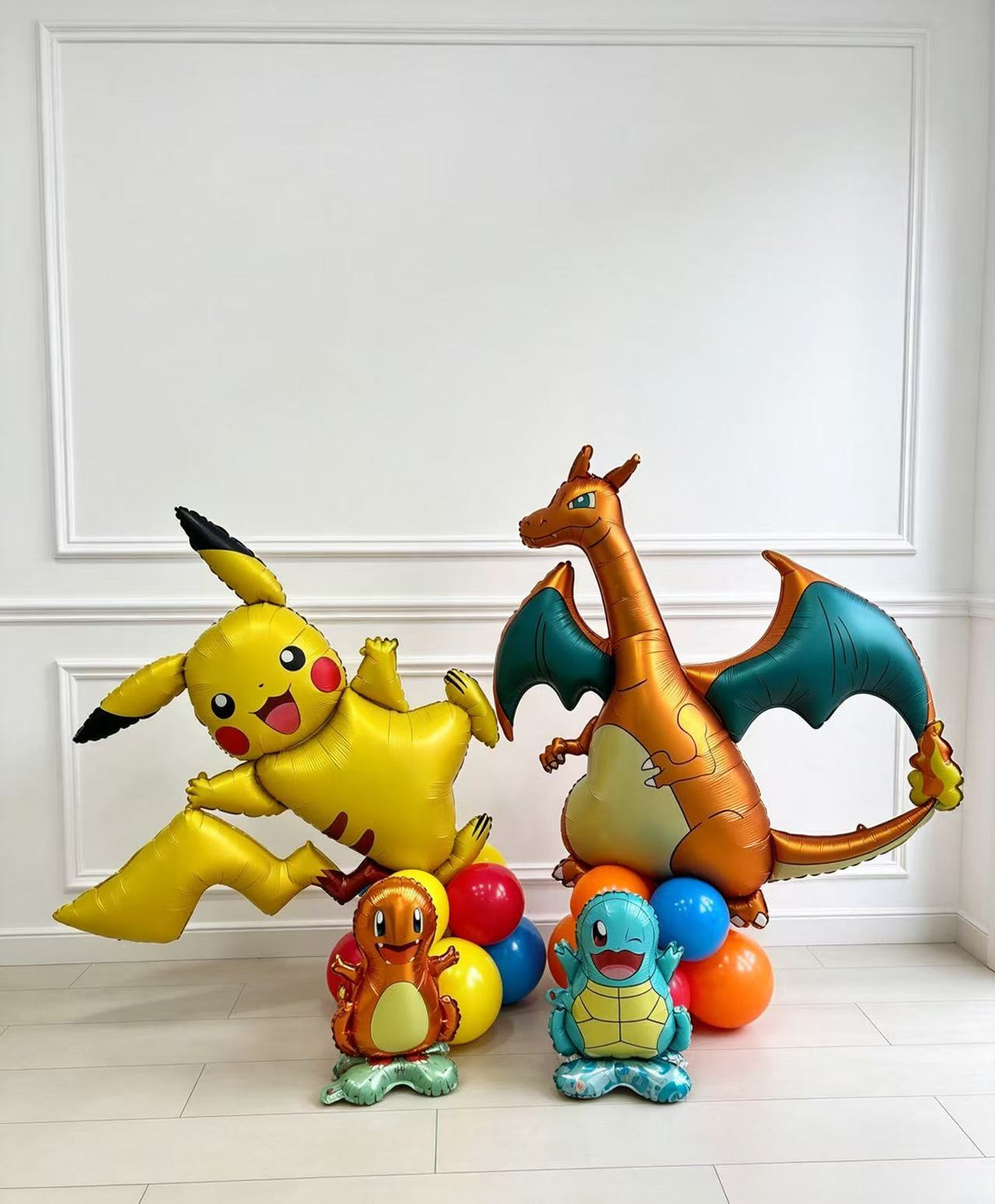 Balloon on Stand Pikachu Charizard Balloon Red Yellow Orange Blue with Self-Standing Squirtle Charmander - Pokemon Theme