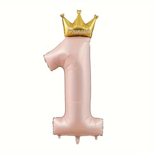 Pink with Gold Crown “Princess” Number 1 Helium Foil Balloon - Perfect for 1st First Birthday Celebration!