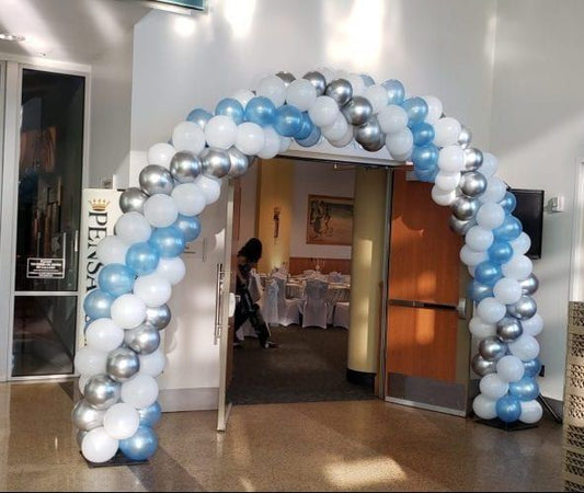 Balloon Arch Blue, White and Silver Spiral Arrangement - Corporate Event, Grand Opening, Company Event Perfect for special occasion!