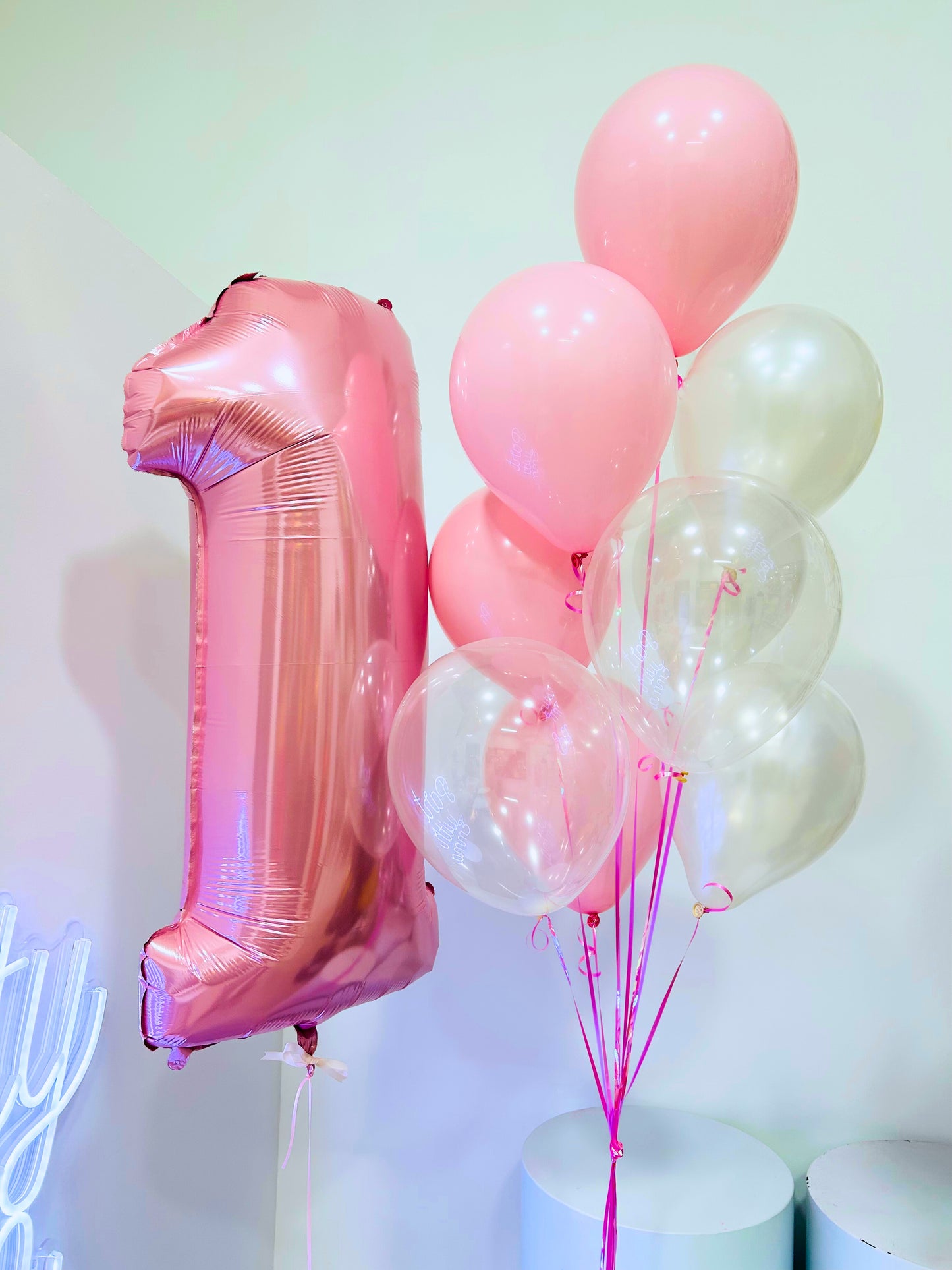 Helium Pink Single Number Set Balloon with Pink, Clear and Glossy with Latex