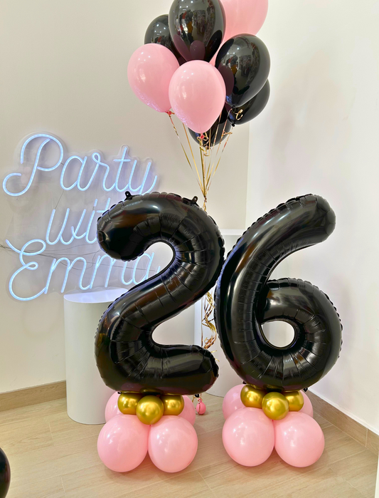 Number Balloon on Stand Pink '26' with Floating Helium Latex Balloon