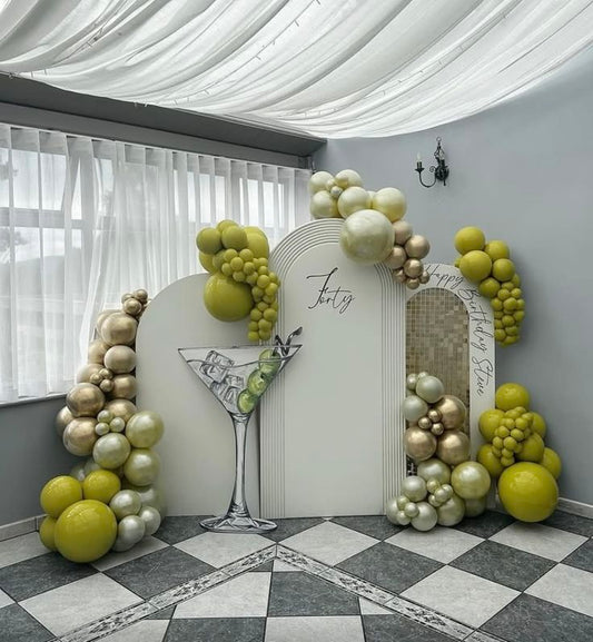 Luxury Theme with Shimmer Wall Themed Customize Backdrop and Balloons Green Themed Birthday Party