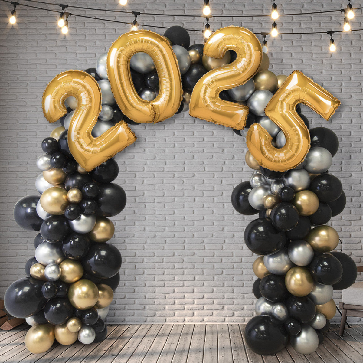 Balloon Arch with 2025 Number Balloons New Year's Eve – Silver, Gold, Black, and All Colors Available