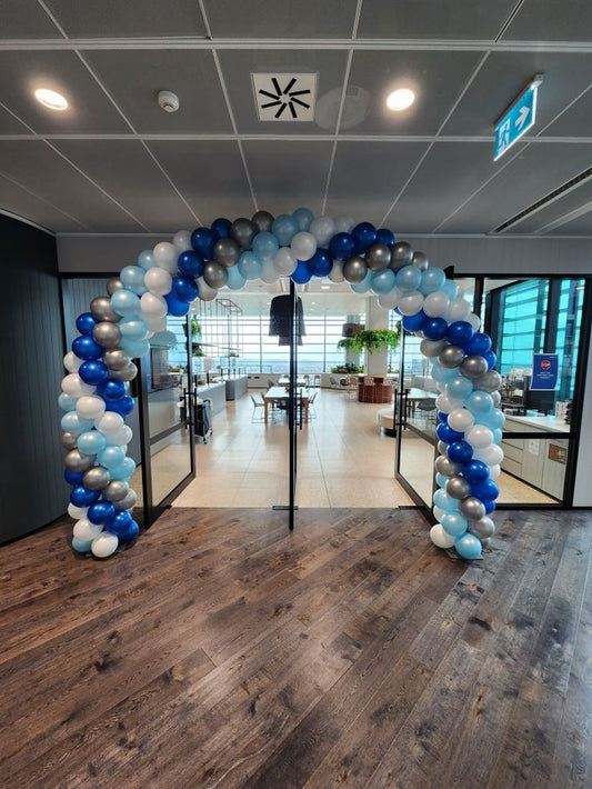 Balloon Arch Blue, White and Silver Spiral Arrangement - Corporate Event, Grand Opening, Company Event Perfect for special occasion!