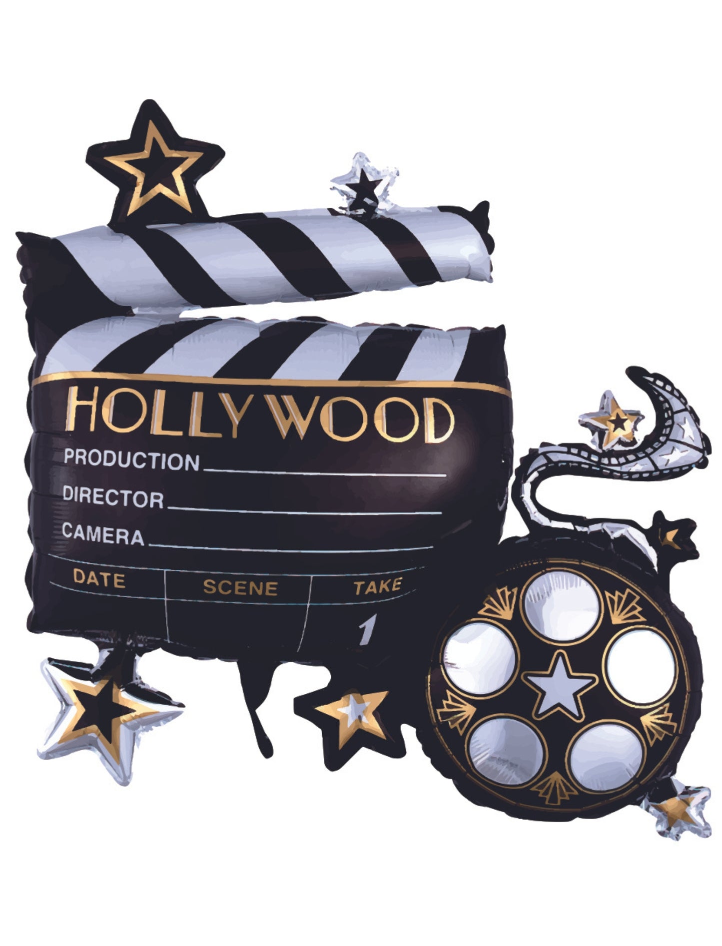 Lights Camera Action Clapboard Hollywood Kids Birthday Helium Balloon Bouquet Black White