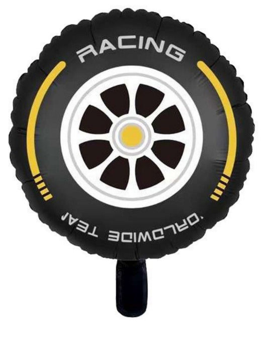 F1 Tire Racing Wheel Theme Kids Birthday Helium Balloon Bouquet Black Yellow