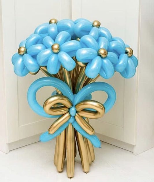 Customize Balloon Bouquet Flowers Colors Blue and Light Gold - Perfect for any special occasions!