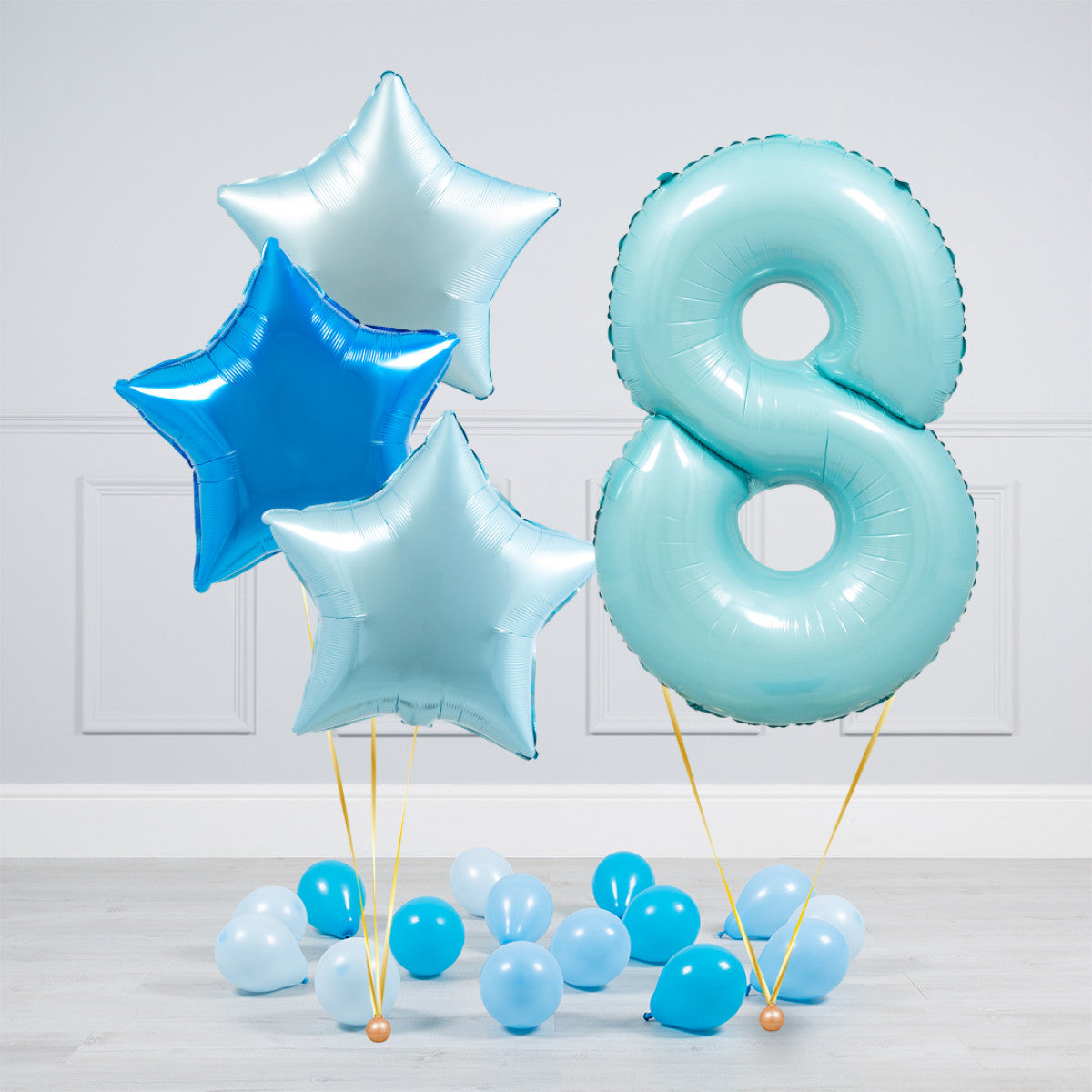 Helium Blue Single Number Set Balloon - Different Shade of Blue Stars with Mini Balloons