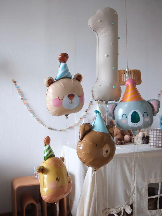 Single Number Set Beige '1' Safari Animal Jungle Theme Helium Bears Giraffe Koala - Perfect for Kids Birthday Celebration!