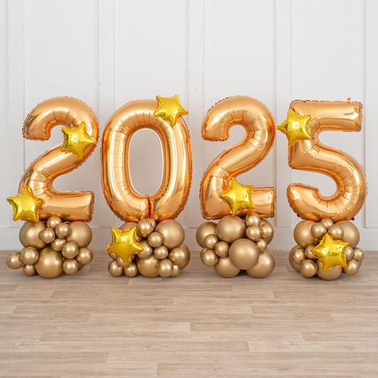 40-Inch 2025 Number Balloons on Stand New Year's Eve – All Colors Available (Gold, Silver, Black & More)