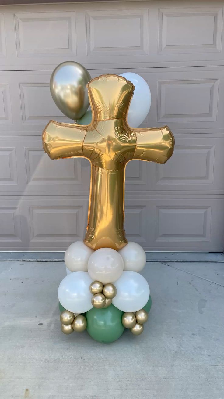 Platform Stand Helium Cross Stand Baptism Christening Perfect for special occasion Gold Avocado Green