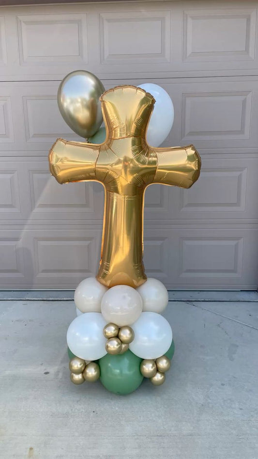 Platform Stand Helium Cross Stand Baptism Christening Perfect for special occasion Gold Avocado Green