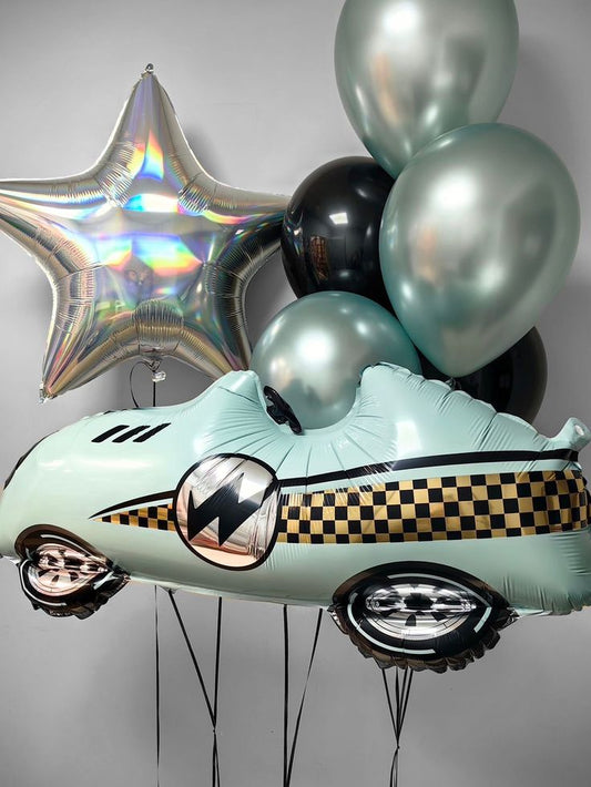 Blue Race Car Themed Helium Set Balloons Helium Bouquet
