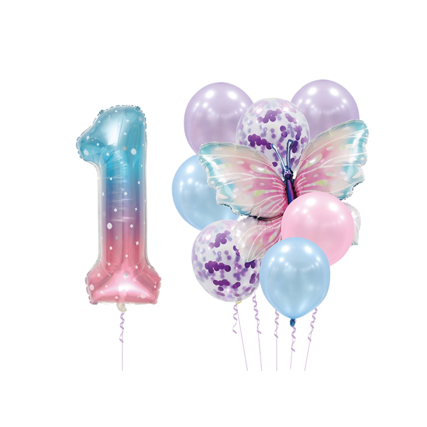 Helium Galaxy Single Number Set Balloons with Butterfly and Latex - Perfect for Magical, Galaxy-Themed, Garden-Themed Celebrations