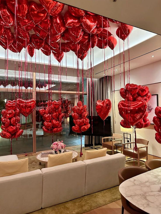 Red Heart-Shaped Helium Foil Balloons Bunches and Ceiling Decoration - Valentine's, Anniversary Perfect for special occasions!