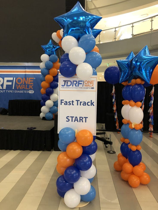 Balloon White, Blue and Orange with Blue Star on top with Customize Board Pillar/Column/Tower - Corporate Event, Grand Opening, Company Event Perfect for special occasion!