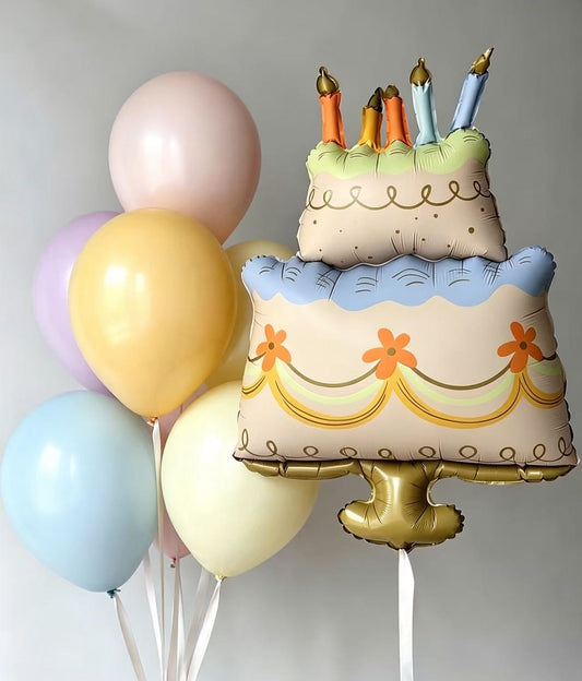 Birthday Cake Flower Printed Helium Foil Balloon - Perfect for any celebrations!