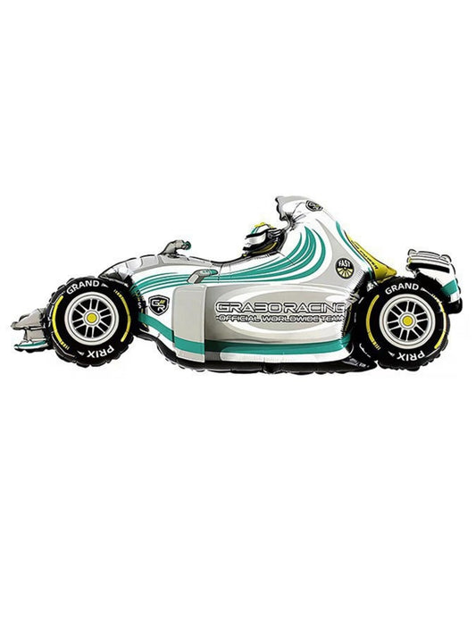 F1 Racing Car Theme Kids Birthday Helium Balloon Bouquet Silver