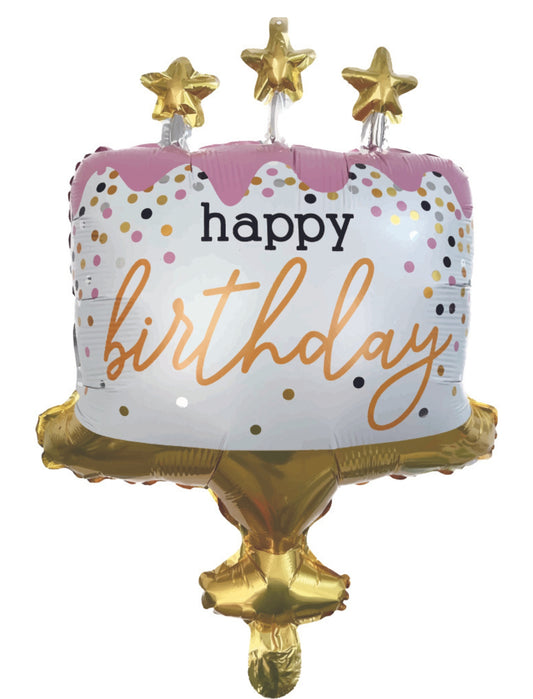 Happy Birthday Cake Helium Balloon Bouquet White