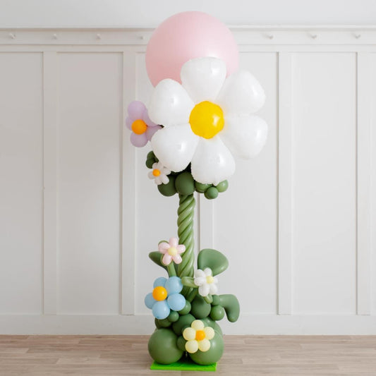 Personalised White, Blue, Yellow, Purple Flower Balloon Pillar/Column/Tower - Customizable for Any Garden-Themed Celebrations