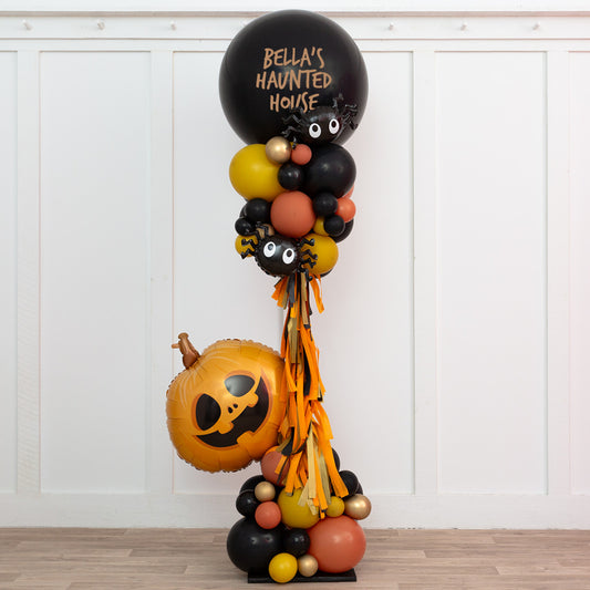 Personalised Halloween-Themed Balloon Pillar/Column/Tower - Customizable Spider, Pumpkin with Tassels for Any Halloween Celebrations