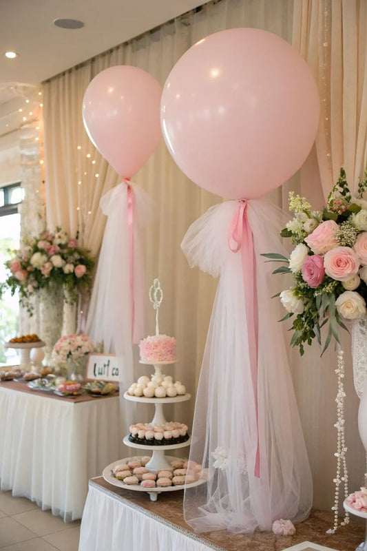 36-inches Helium Balloons Pink with White Fabric and Pink Ribbons - Perfect for any Occasions