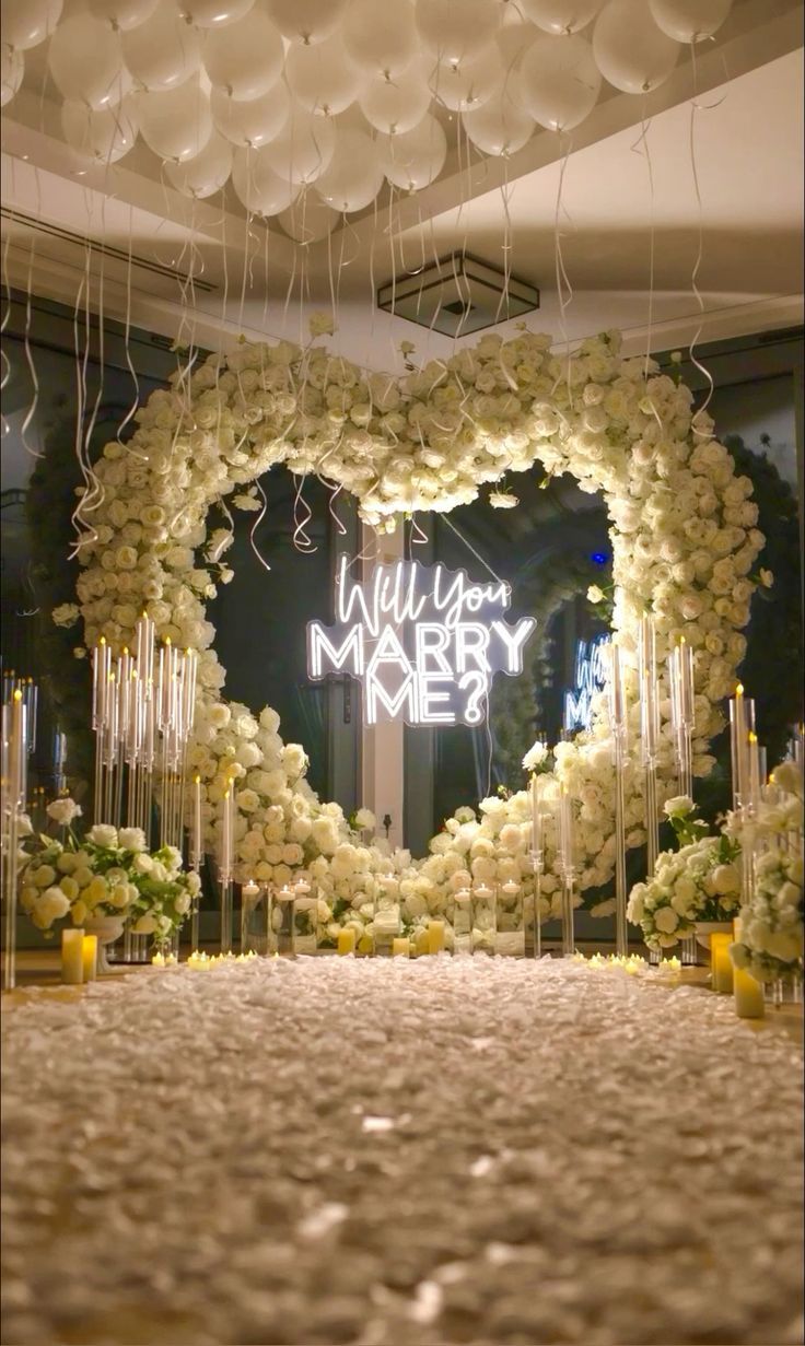 Artificial Flowers, Candles, Giant White Heart Artificial Flower, LED Customize Acrylic 'Will You Marry Me' and White Latex Helium Balloons - Perfect for Proposal, Wedding, Anniversary special occasions!
