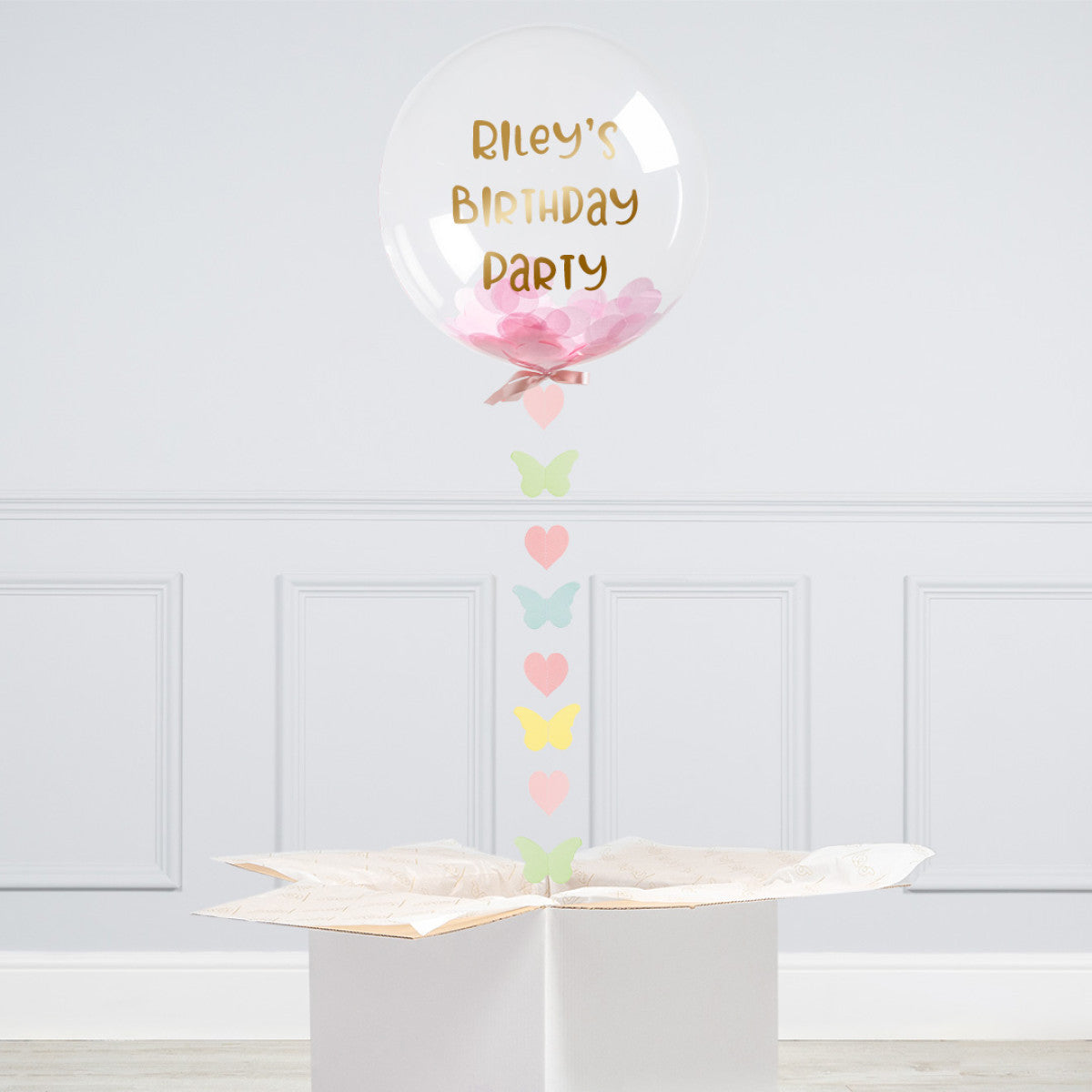 Personalised Helium Balloon Pastel Rainbow Confetti Inflated Helium Bubble Balloon Elevate Your Celebration with Our Stunning Helium Bubble Balloon Bouquet