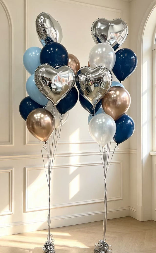 18pcs Navy Blue Light Blue Pearl White Champagne Latex with 4pcs Silver Heart-Shaped Helium Foil Balloons Bunch - Valentine's, Anniversary Perfect for special occasions!