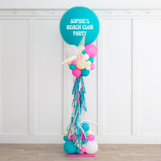 Personalised with Blue, Green, Pink, White, Yellow Balloons, Clear Star Accents and Tassels Pillar/Column/Tower – Perfect for Any Whimsical Celebrations