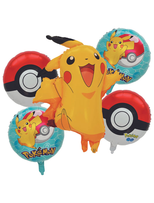 Pikachu Pokemon Circle Balloon Cartoon Theme Balloon Kids Birthday Happy Birthday Balloon Set with Helium Balloon Bouquet Orange Red