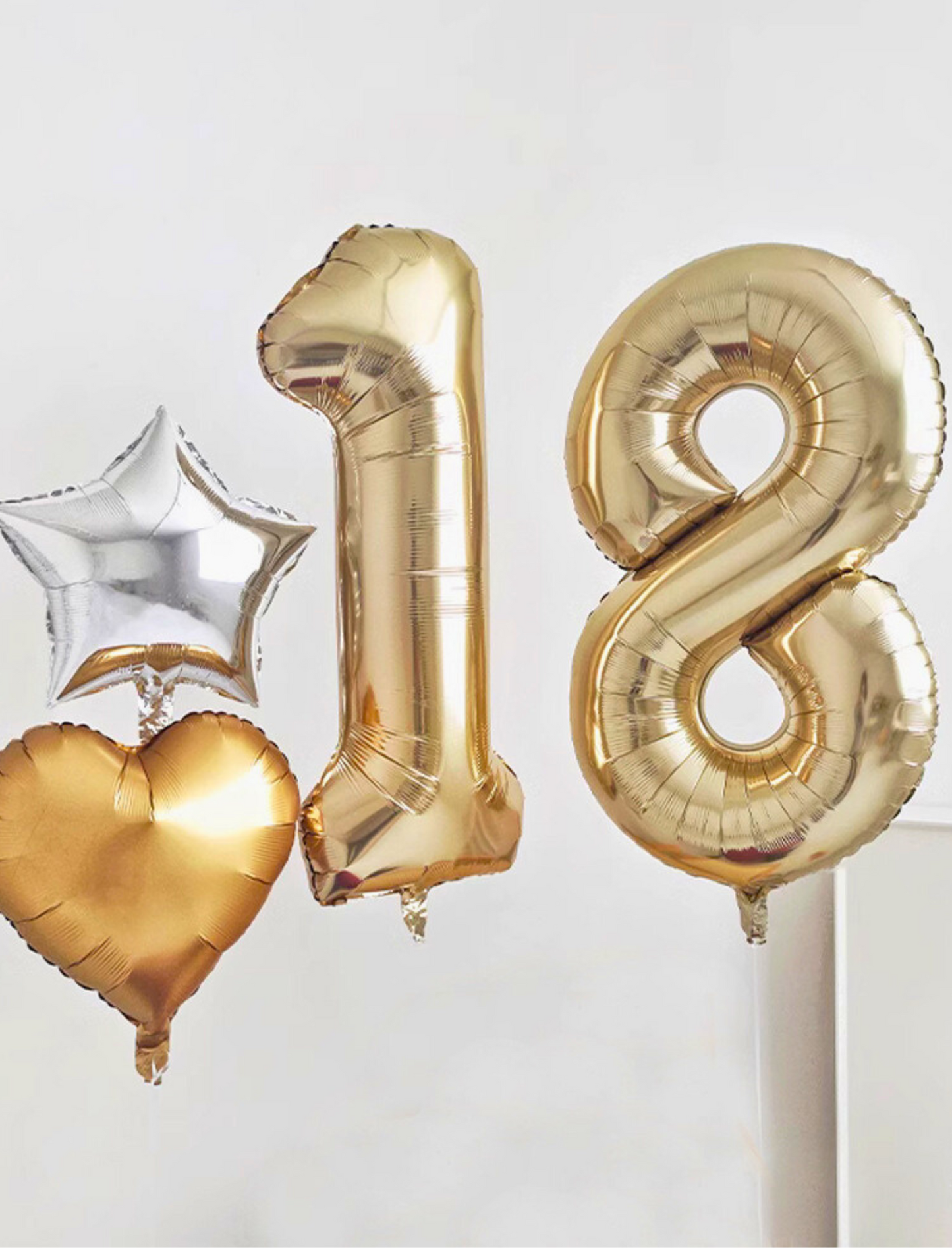 Helium Gold Two Number Set Balloon with Silver Star and Gold Heart Accents