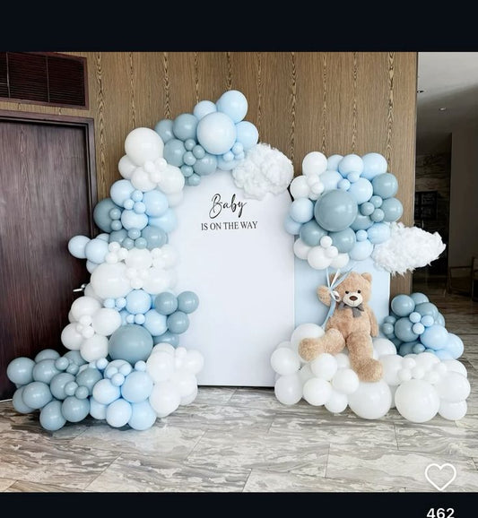 Light Blue Baby in Bloom with Cotton-Themed Customize Backdrop and Balloons Blue White Green  Themed Birthday Party