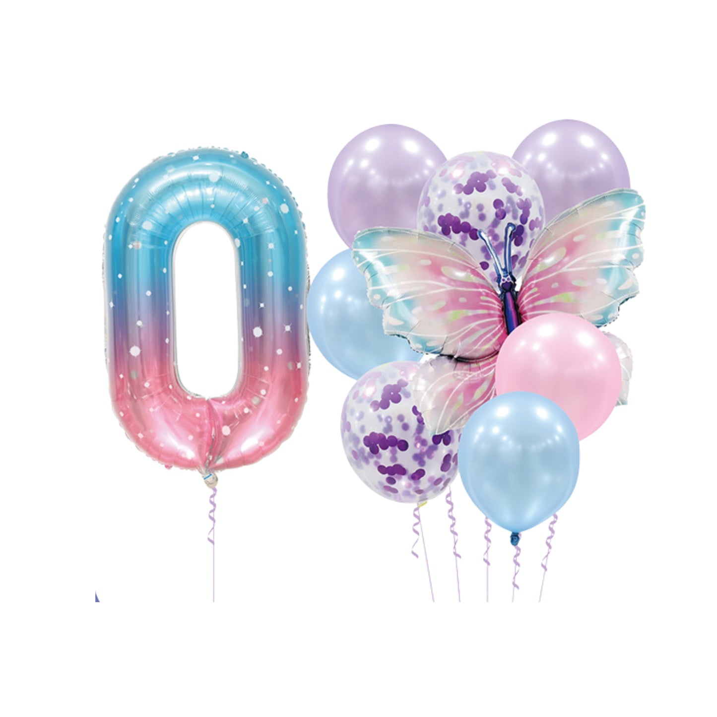 Helium Galaxy Single Number Set Balloons with Butterfly and Latex - Perfect for Magical, Galaxy-Themed, Garden-Themed Celebrations