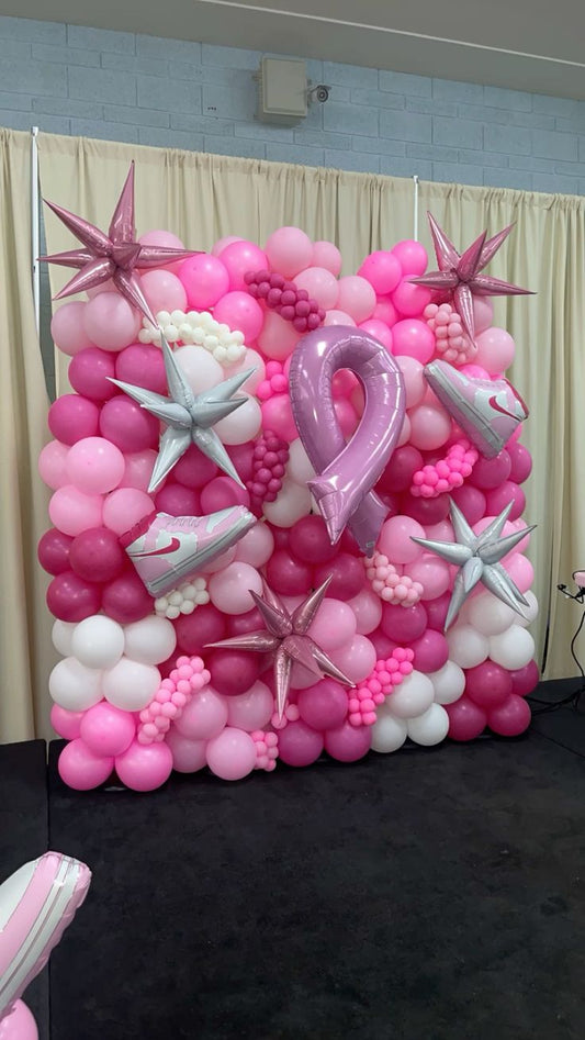 Balloon Wall Decoration Pink and White with Starburst Shoes Pink Bow Foil Balloons - Customizable Design
