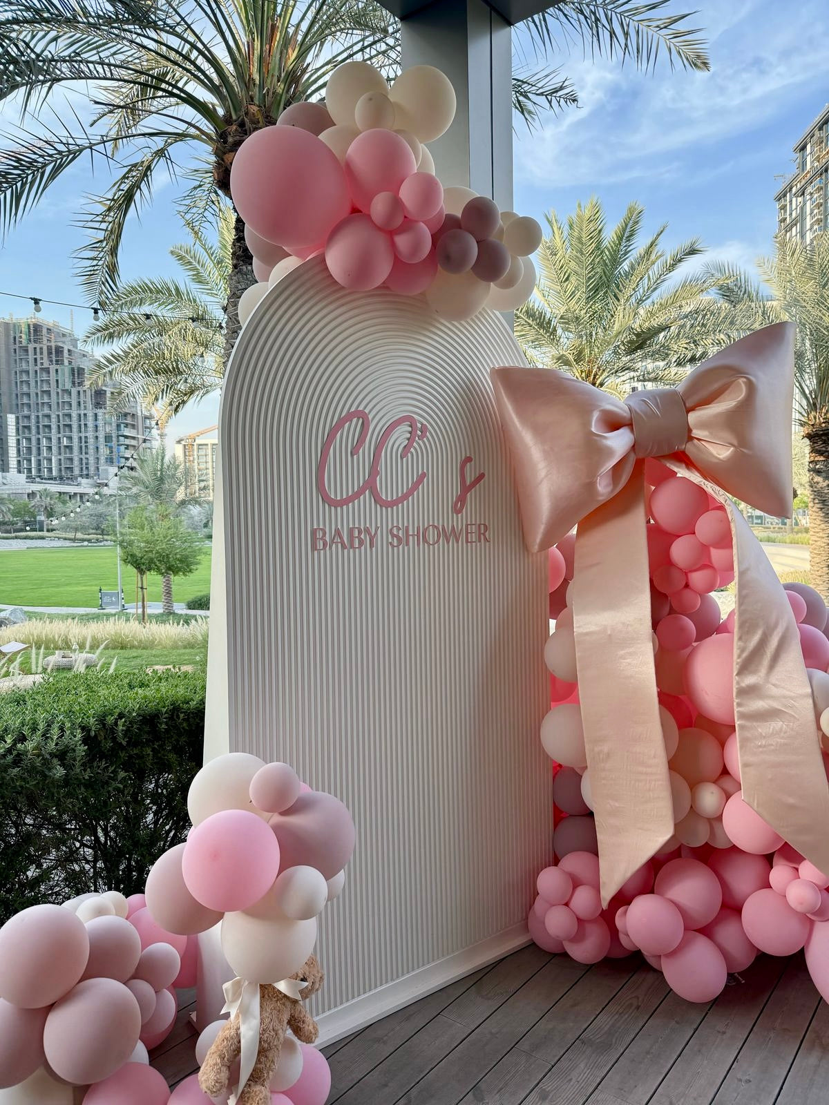 Customizable Chiara Wall with Acrylic Text, Big Ribbons and Balloon Decor Pink, Light Pink, Dust White and Pastel Purple - Baby Shower Perfect for special occasions