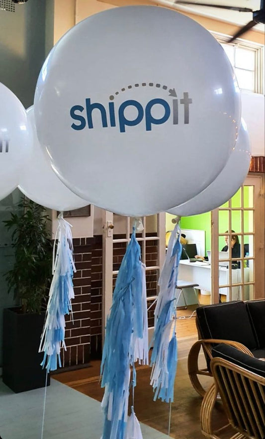 Balloon White 36-inches with Customize Sticker and Tassels - Corporate Event, Grand Opening, Company Event Perfect for special occasion!