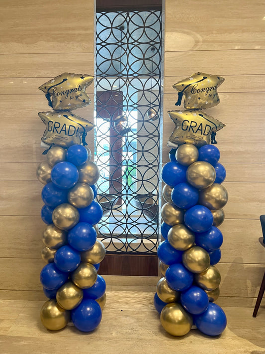 Pillar/Column/Tower Latex Dark Blue and Gold with Foil Graduation ‘Congrats to you GRAD!’ - Customizable Design