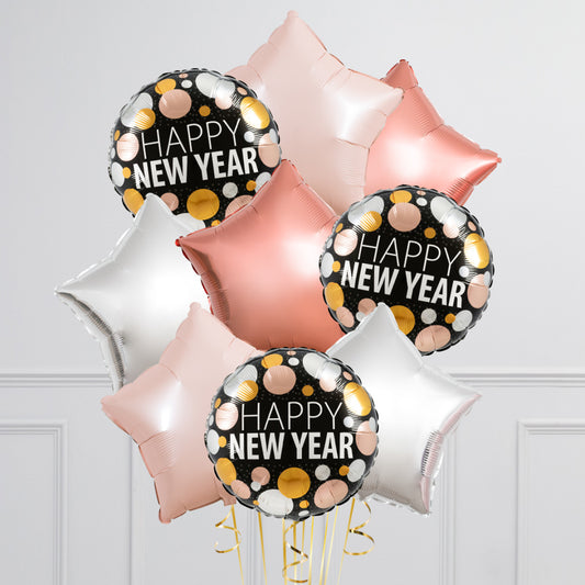 New Year's Eve Pink Shades and White Star Balloons with 'Happy New Year' Circle Balloon