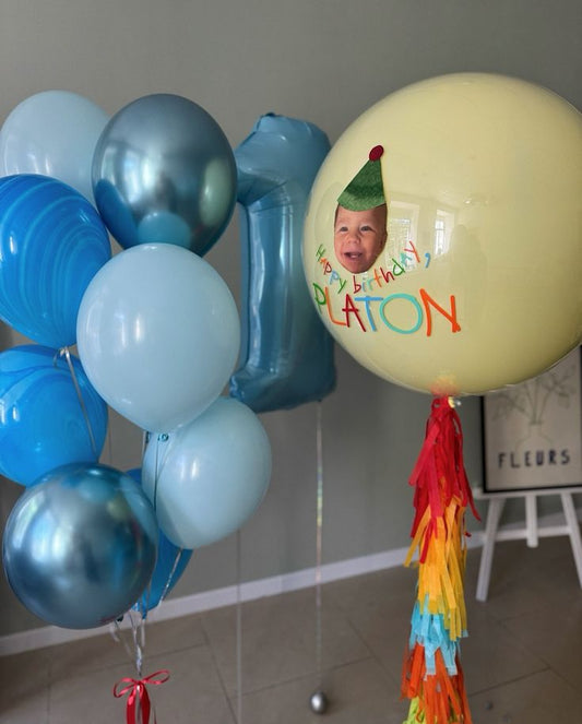 Customization Photo Balloon Personalised Latex Customize Sticker Photo and Latex Customizable Design Number 1 Blue